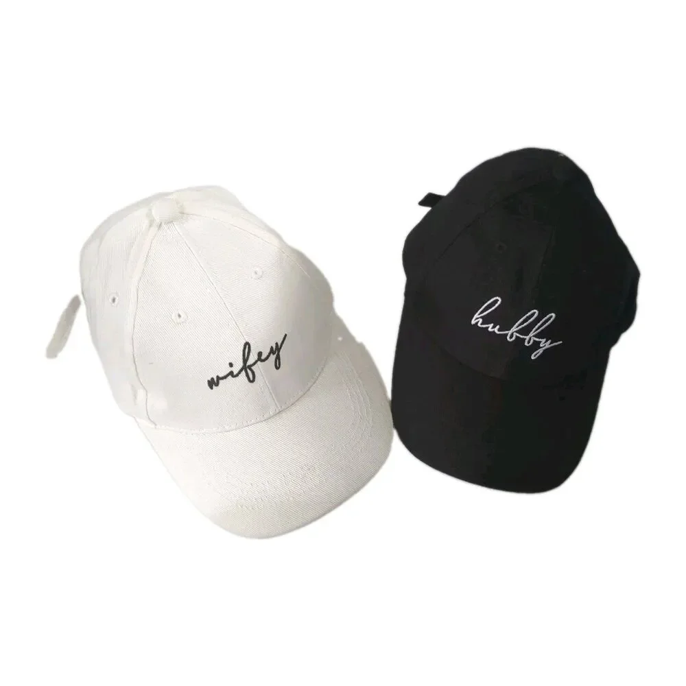 Hubby and Wifey Caps One Size Black & White Embroidered Bridal Wedding Set Hats